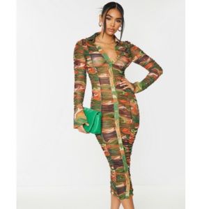 RUCHED MIDI SHIRT DRESS